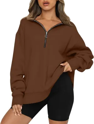 GOFULY Sweatshirt For Women Fall Quarter Zip Pullover Baggy Solid Outfits Long Sleeve Lapel Collared Clothes 2024 Trendy