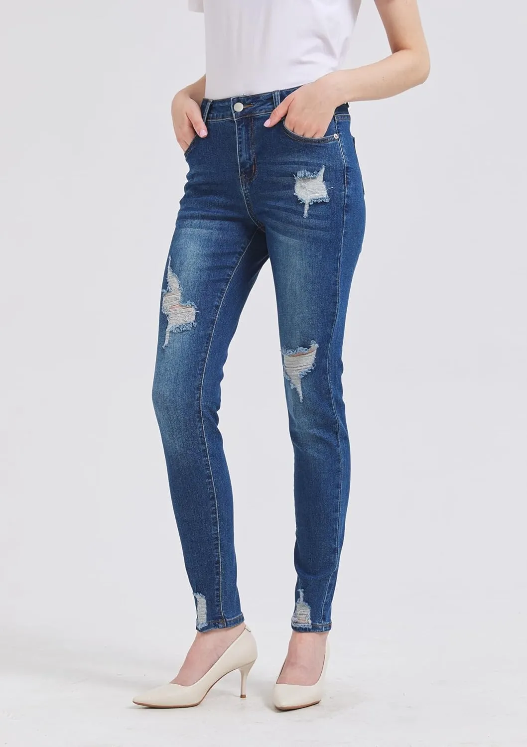 GUNLIRE Women's Ripped Jeans Trendy Stretchy High Waisted Skinny Fit Distressed Tummy Control Casual Denim Jeans for Women