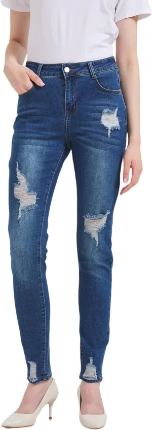 GUNLIRE Women's Ripped Jeans Trendy Stretchy High Waisted Skinny Fit Distressed Tummy Control Casual Denim Jeans for Women