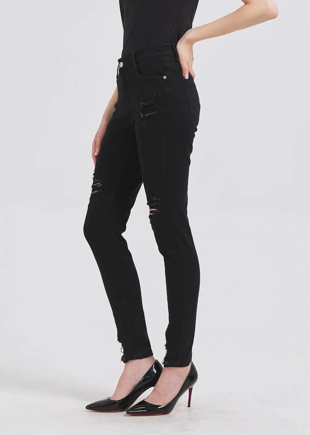 GUNLIRE Women's Ripped Jeans Trendy Stretchy High Waisted Skinny Fit Distressed Tummy Control Casual Denim Jeans for Women