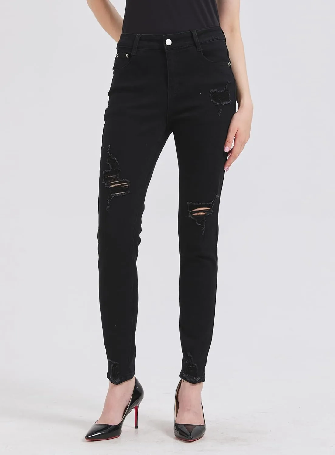 GUNLIRE Women's Ripped Jeans Trendy Stretchy High Waisted Skinny Fit Distressed Tummy Control Casual Denim Jeans for Women