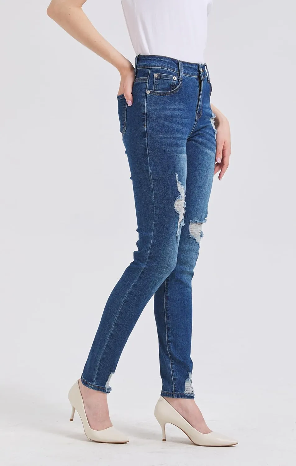 GUNLIRE Women's Ripped Jeans Trendy Stretchy High Waisted Skinny Fit Distressed Tummy Control Casual Denim Jeans for Women