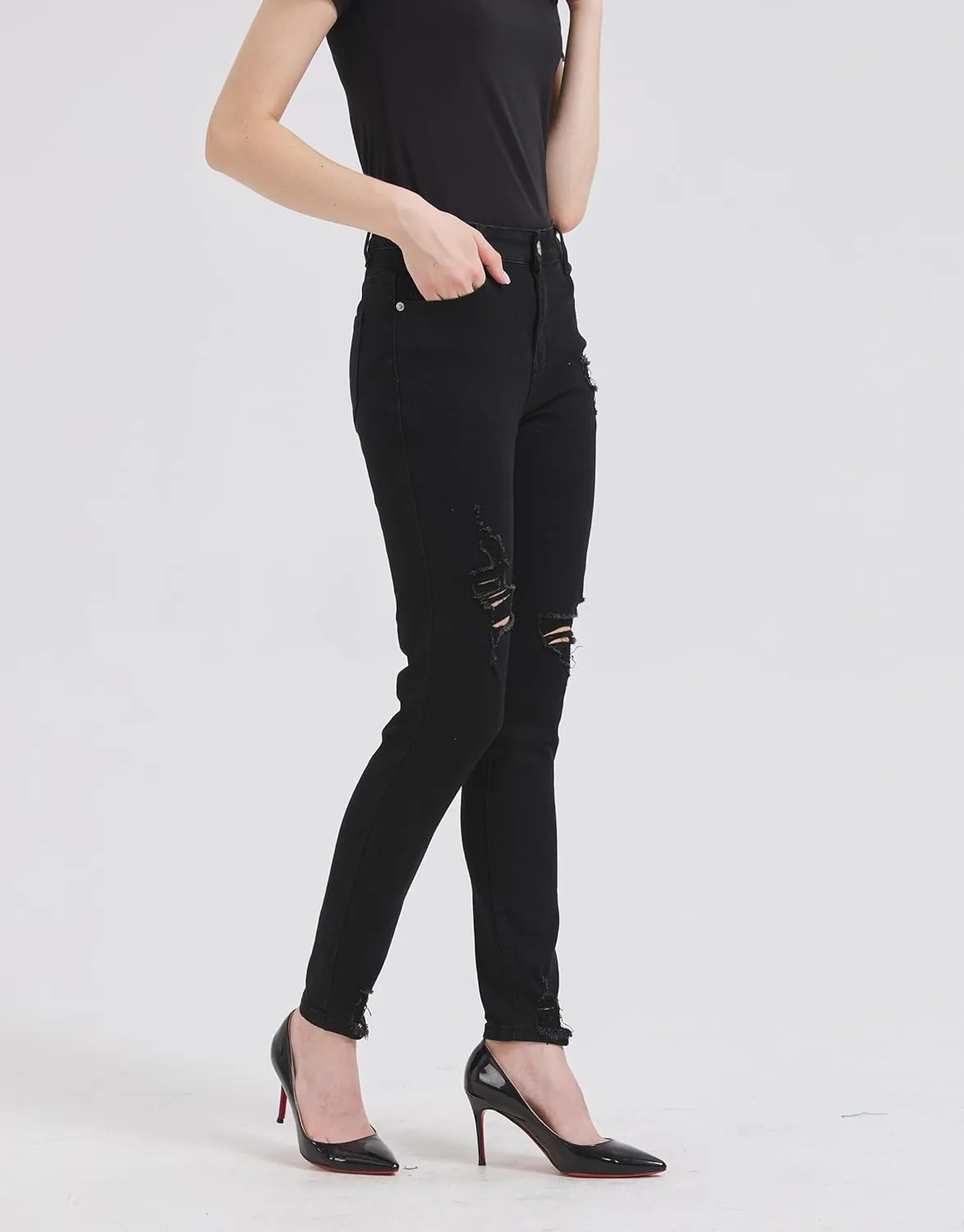 GUNLIRE Women's Ripped Jeans Trendy Stretchy High Waisted Skinny Fit Distressed Tummy Control Casual Denim Jeans for Women
