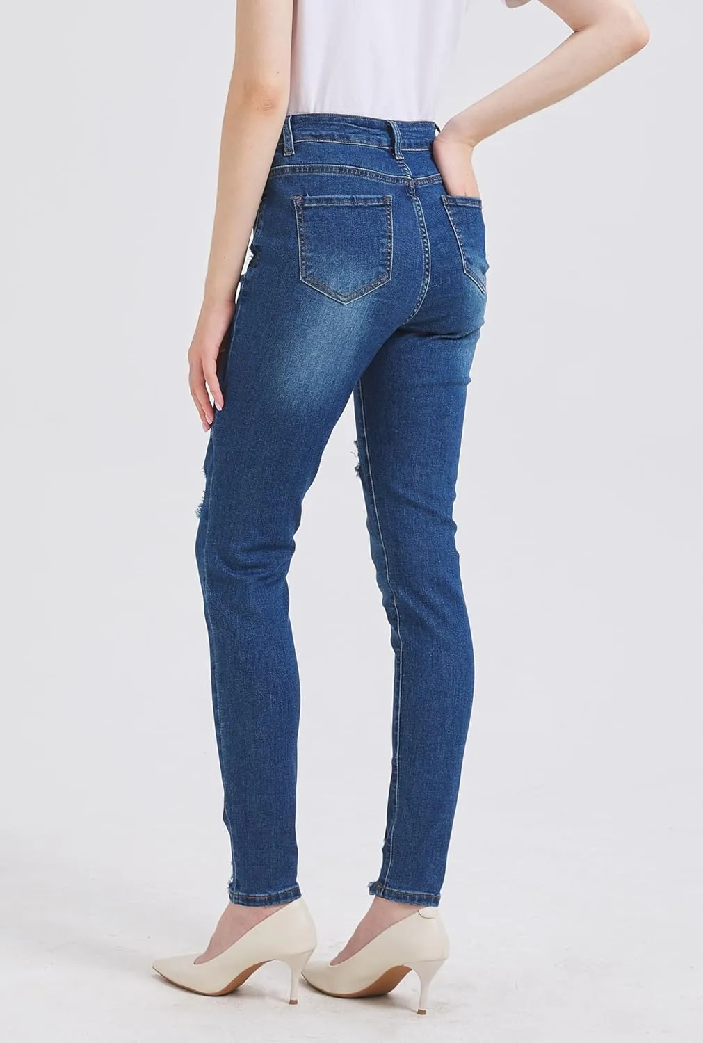 GUNLIRE Women's Ripped Jeans Trendy Stretchy High Waisted Skinny Fit Distressed Tummy Control Casual Denim Jeans for Women