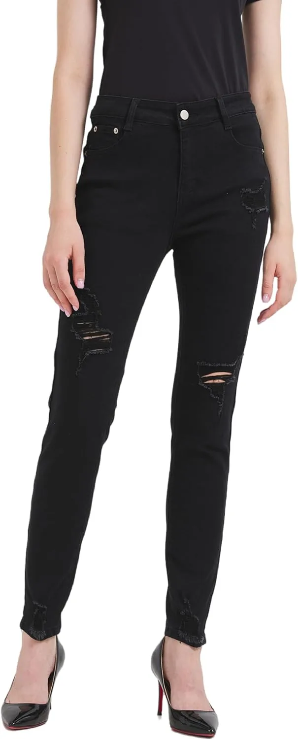 GUNLIRE Women's Ripped Jeans Trendy Stretchy High Waisted Skinny Fit Distressed Tummy Control Casual Denim Jeans for Women