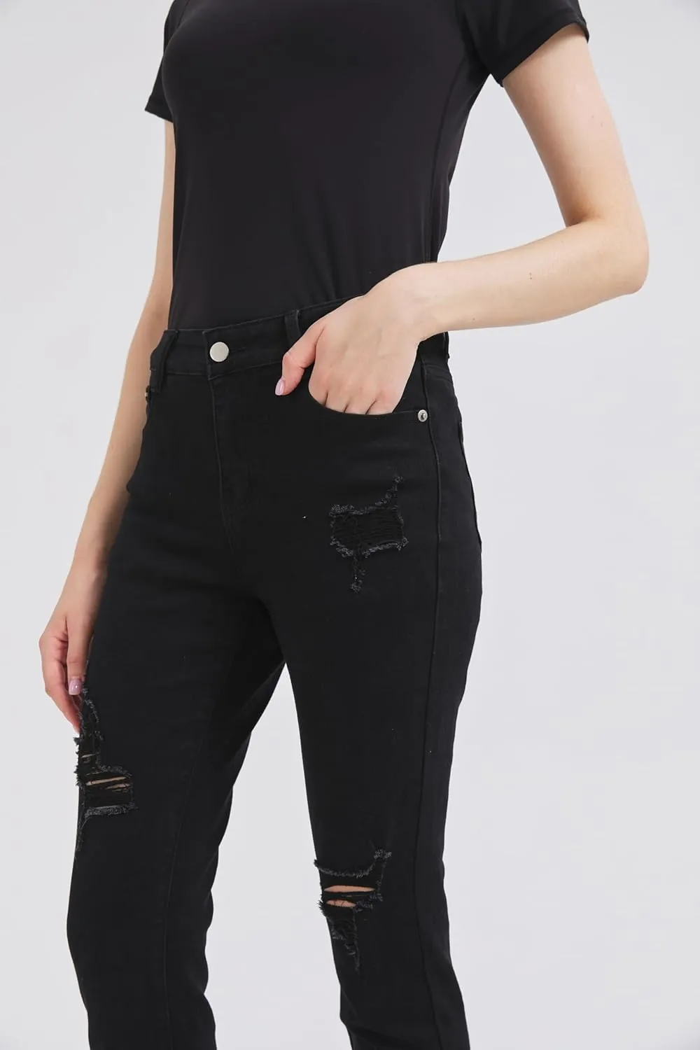 GUNLIRE Women's Ripped Jeans Trendy Stretchy High Waisted Skinny Fit Distressed Tummy Control Casual Denim Jeans for Women