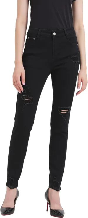 GUNLIRE Women's Ripped Jeans Trendy Stretchy High Waisted Skinny Fit Distressed Tummy Control Casual Denim Jeans for Women