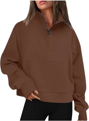 Half Zip Up Hoodies For Women Crop Women's Fall Sweatshirt Long Sleeve Kangaroo Pocket Pullover Tops Loose Fit Sweatshirts