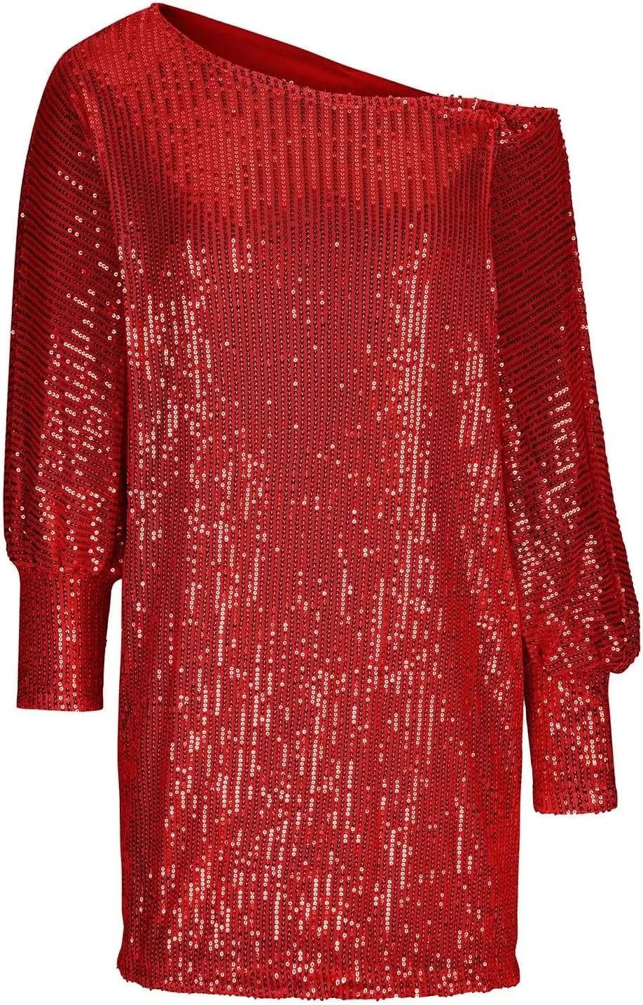 HGps8w Women's Off Shoulder Batwing Sleeve Sequin Evening Dress Elegant Bodycon Mini Cocktail Club Night Dresses