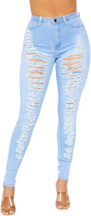 High Waisted Super Distressed Skinny Jeans - X-Large Plus
