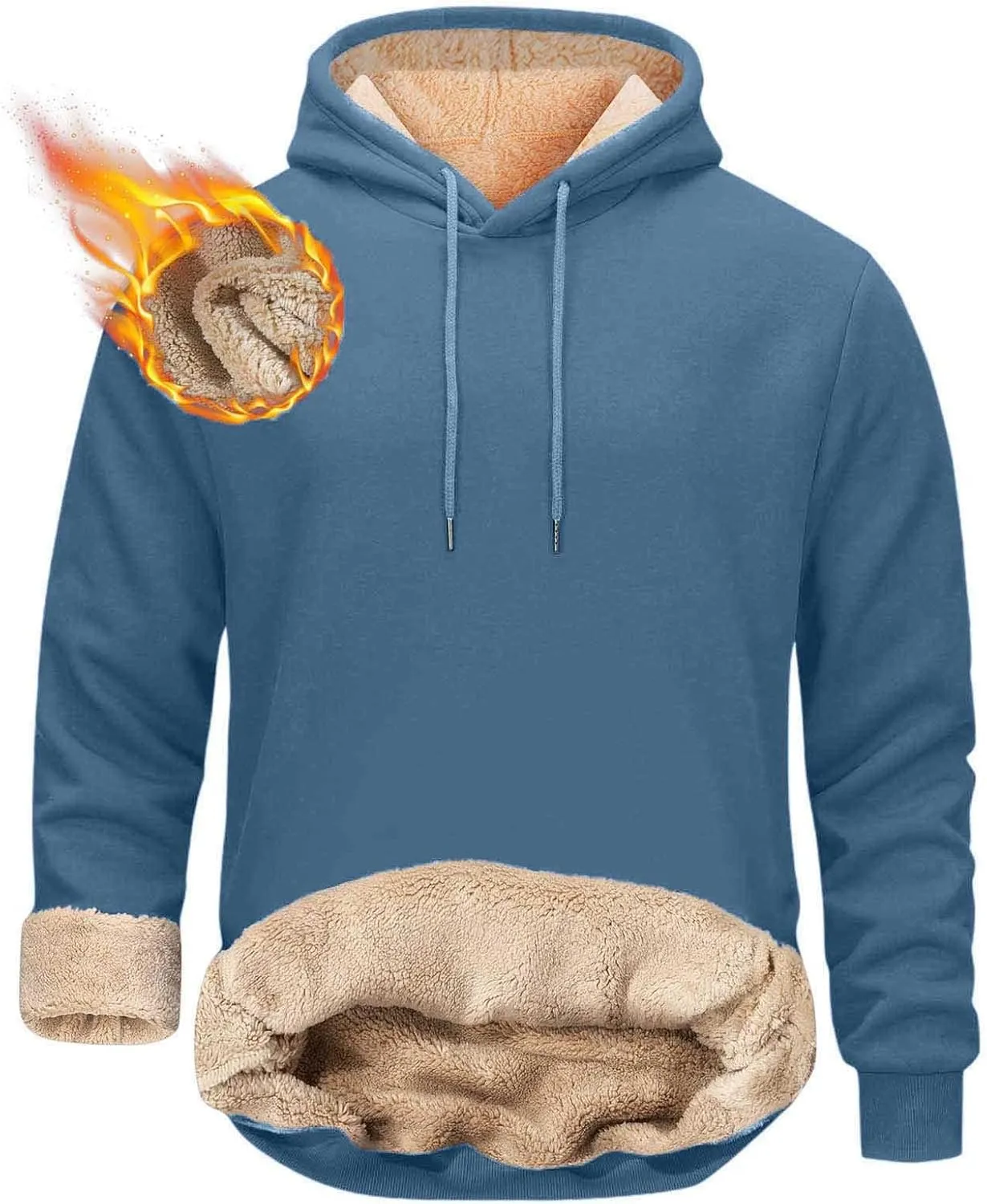 Hoodies for Men Long Sleeve Fashion Sherpa Fleece Lined Hoodies Winter Warm Thick Pullover Hooded Sweatshirt