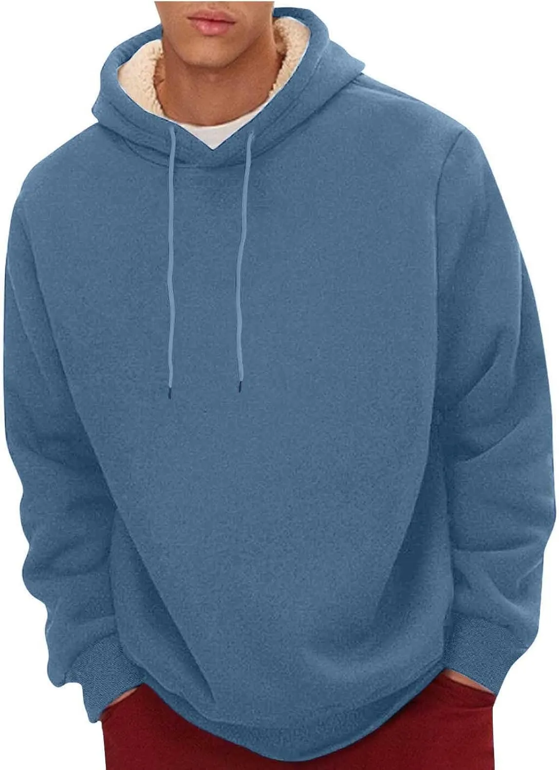 Hoodies for Men Long Sleeve Fashion Sherpa Fleece Lined Hoodies Winter Warm Thick Pullover Hooded Sweatshirt
