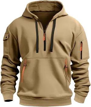 Hoodies for Men Quarter Zip Drawstring Solid Color Long Sleeve Sweatshirts Big and Tall Fashion Casual Pullover