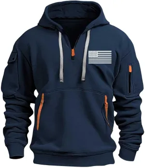 Hoodies for Men Quarter Zip Tactical Sweatshirt Graphic Print Pullover Shirts Fashion Leisure Coat Tops with Pockets