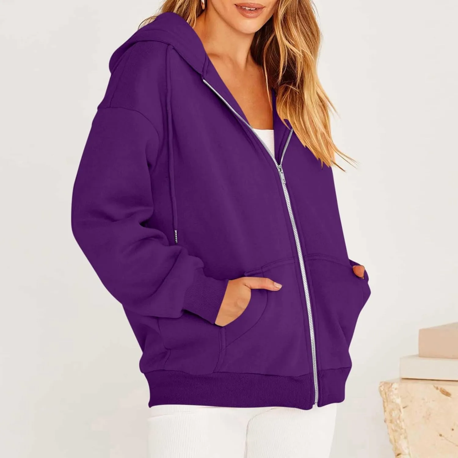 Hoodies for Women 2024 Oversized Long Sleeve Sweatshirts Casual Solid Y2K Jacket Fall Fashion Clothes with Pockets