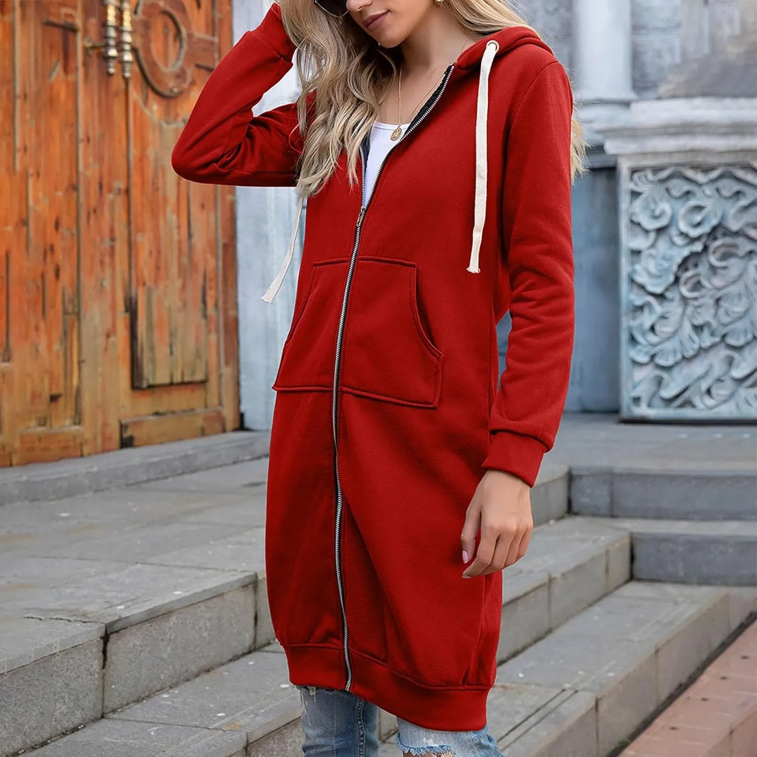 Hoodies for Women Casual Full Zip Up Hoodie Comfortable Womens Long Hoodies Fashion Sweatshirt Thermal Hoodie Zip Up Coat
