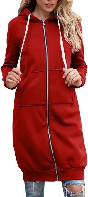 Hoodies for Women Casual Full Zip Up Hoodie Comfortable Womens Long Hoodies Fashion Sweatshirt Thermal Hoodie Zip Up Coat