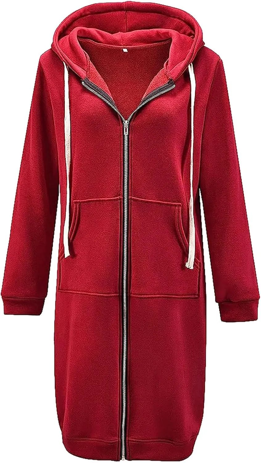 Hoodies for Women Casual Full Zip Up Hoodie Comfortable Womens Long Hoodies Fashion Sweatshirt Thermal Hoodie Zip Up Coat
