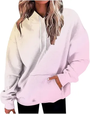 Hoodies For Women Long Sleeve Oversized Sweatshirts Trendy Gradient Graphic Print Sweatshirt with Pocket