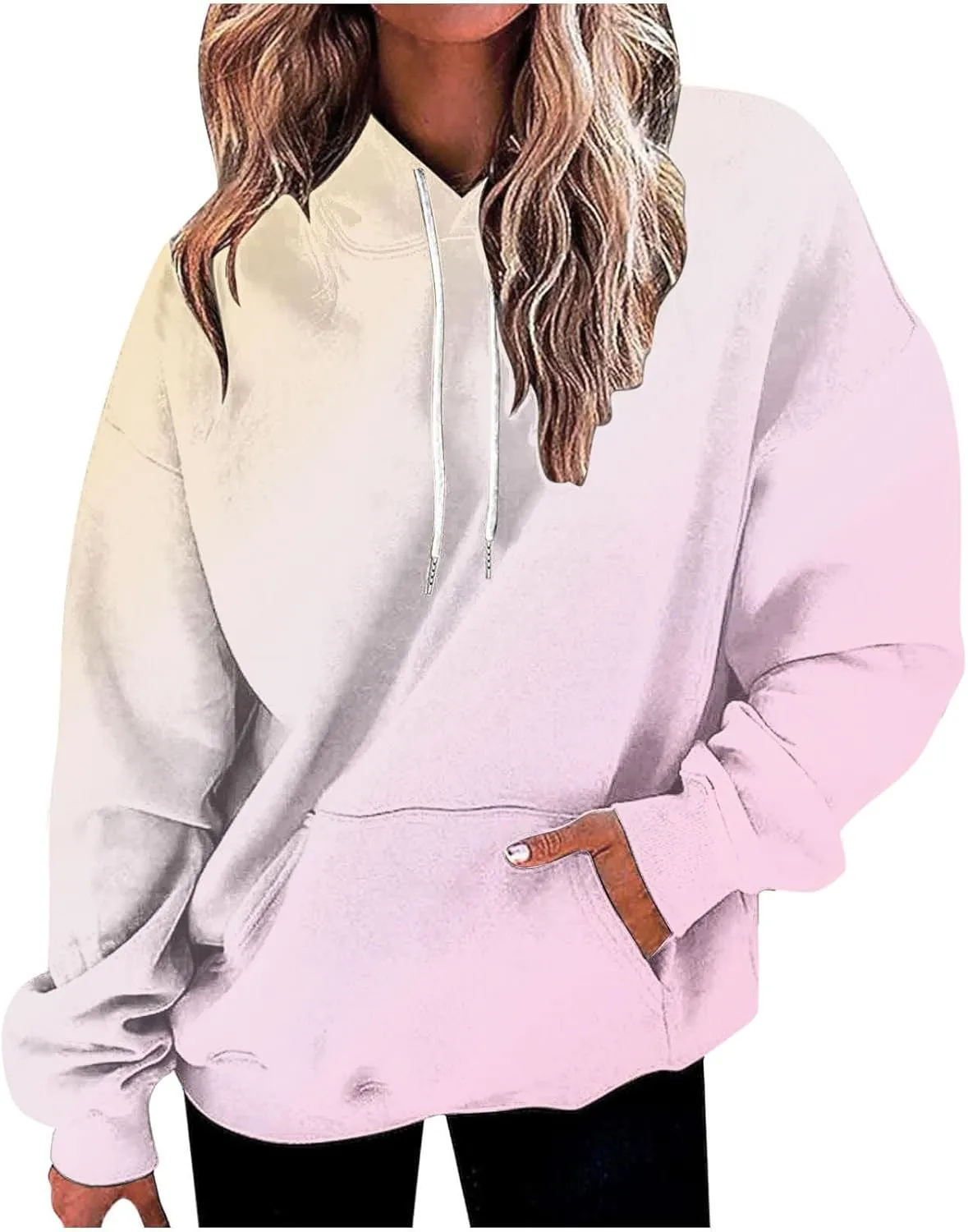 Hoodies For Women Long Sleeve Oversized Sweatshirts Trendy Gradient Graphic Print Sweatshirt with Pocket
