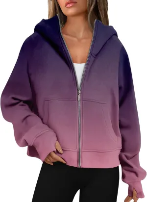 Hoodies Women Long Sleeve Zipper Hoodies Y2K Thumb Hole Tie Dye Fall Sweatshirts Jacket Tunic Pullover With Pocket