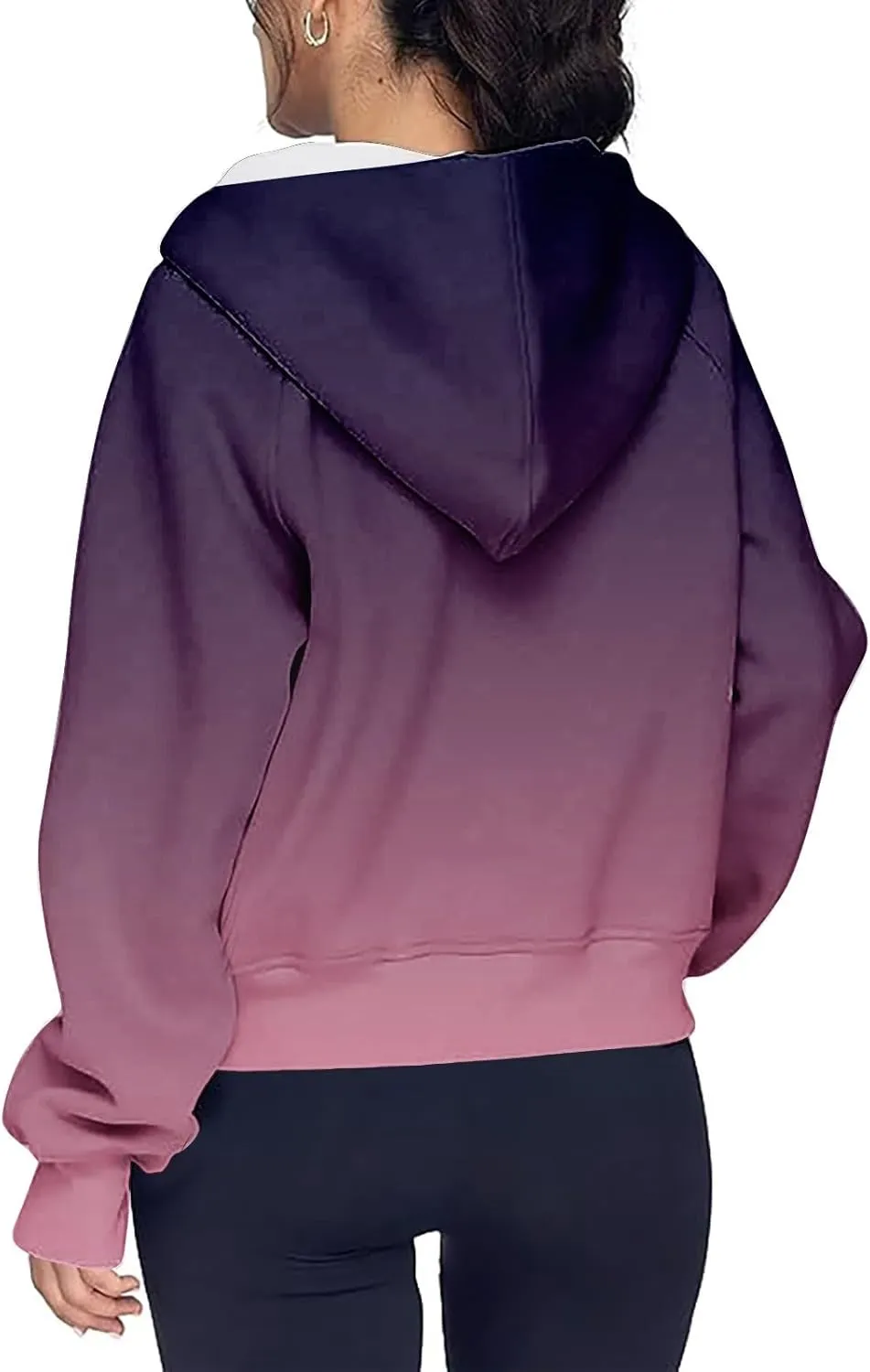 Hoodies Women Long Sleeve Zipper Hoodies Y2K Thumb Hole Tie Dye Fall Sweatshirts Jacket Tunic Pullover With Pocket
