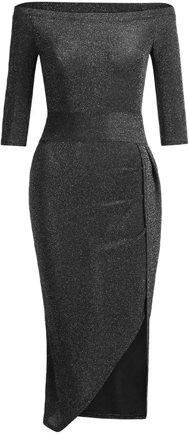 HXHYQKP Evening Gowns for Women Formal Elegant Off Shoulder Cocktail Dress Bodycon Wrap Dress Brilliant Party Dress