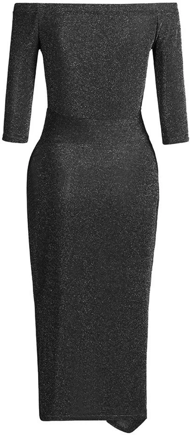 HXHYQKP Evening Gowns for Women Formal Elegant Off Shoulder Cocktail Dress Bodycon Wrap Dress Brilliant Party Dress