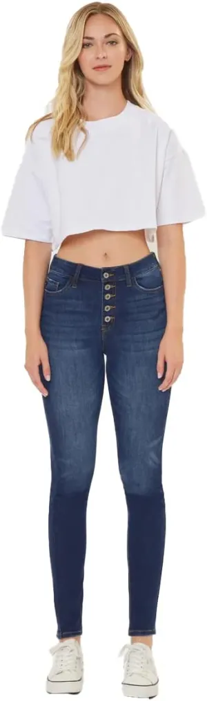 Kan Can USA Victoria High-Rise Exposed Button Wash Skinny Jeans - kc7113