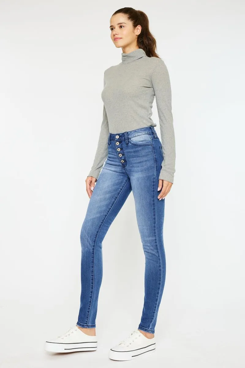 Kan Can USA Victoria High-Rise Exposed Button Wash Skinny Jeans - kc7113