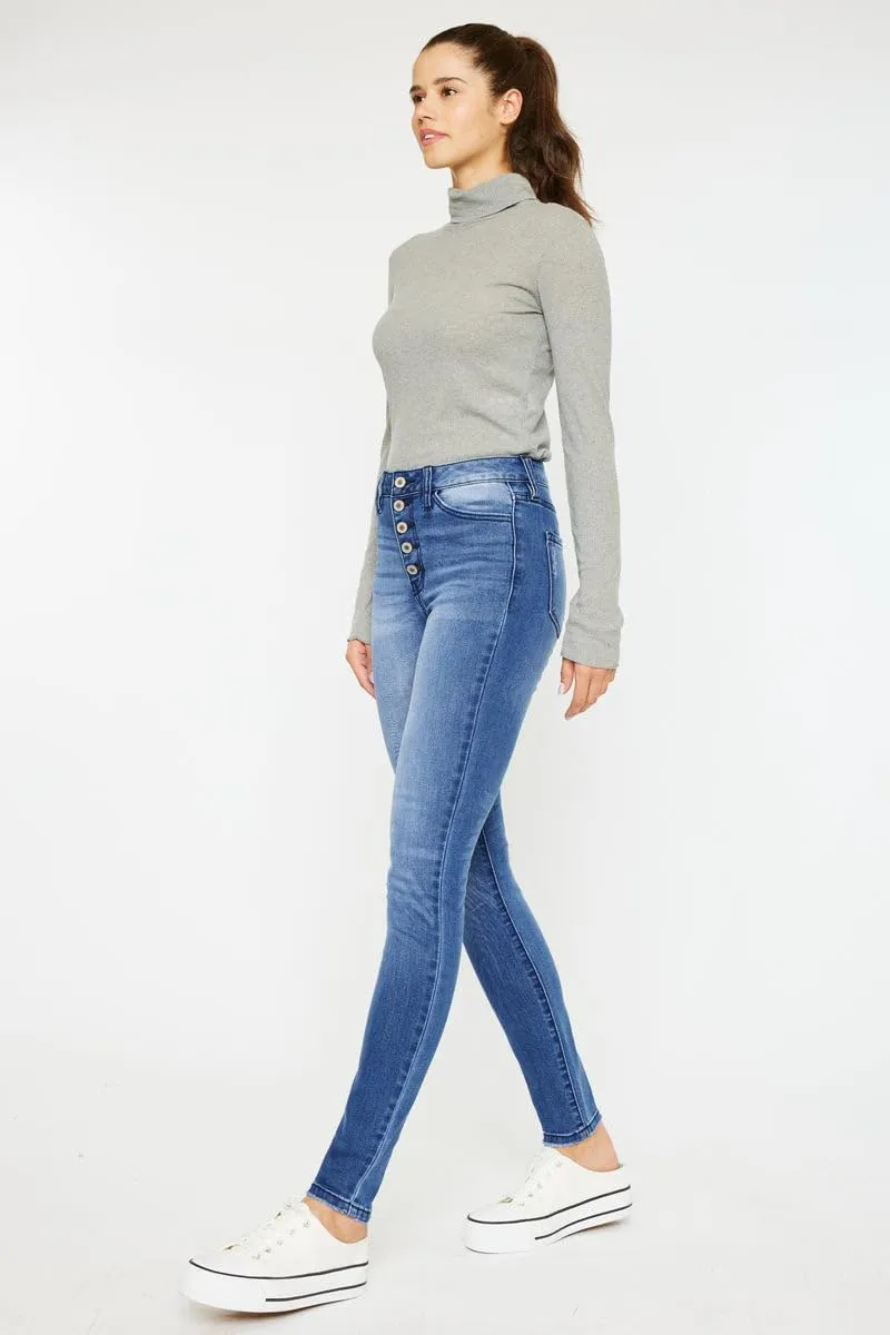 Kan Can USA Victoria High-Rise Exposed Button Wash Skinny Jeans - kc7113