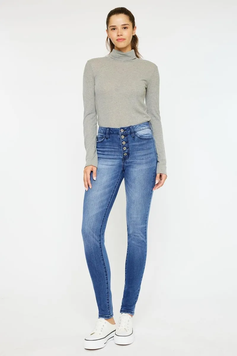 Kan Can USA Victoria High-Rise Exposed Button Wash Skinny Jeans - kc7113