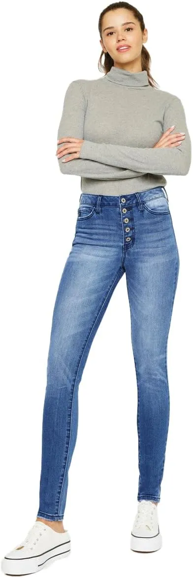 Kan Can USA Victoria High-Rise Exposed Button Wash Skinny Jeans - kc7113