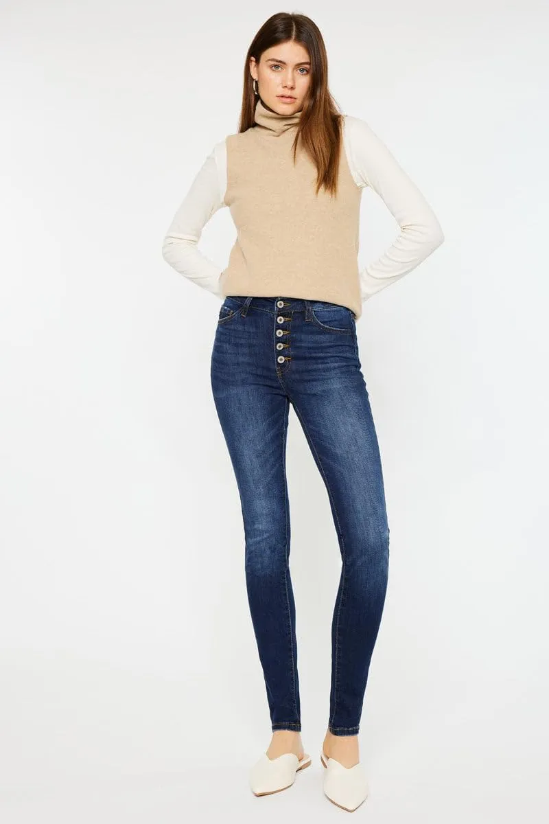 Kan Can USA Victoria High-Rise Exposed Button Wash Skinny Jeans - kc7113