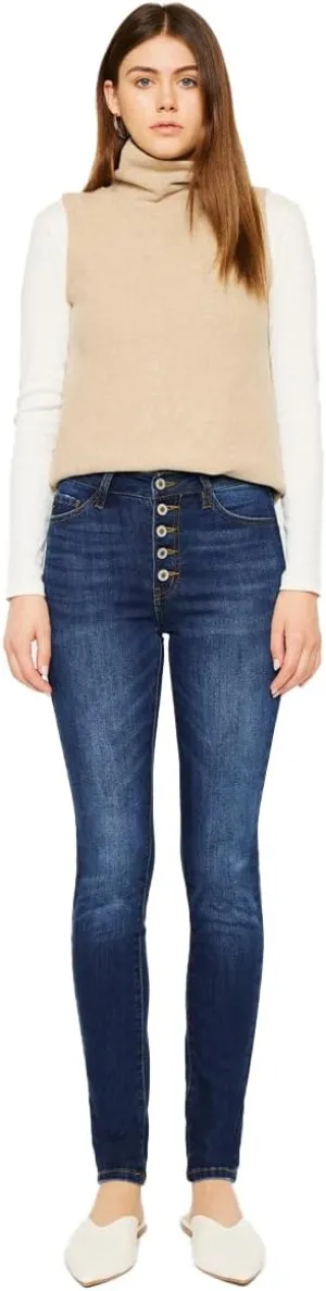 Kan Can USA Victoria High-Rise Exposed Button Wash Skinny Jeans - kc7113