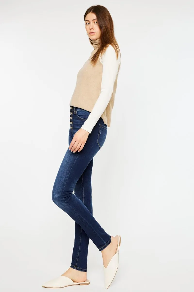 Kan Can USA Victoria High-Rise Exposed Button Wash Skinny Jeans - kc7113