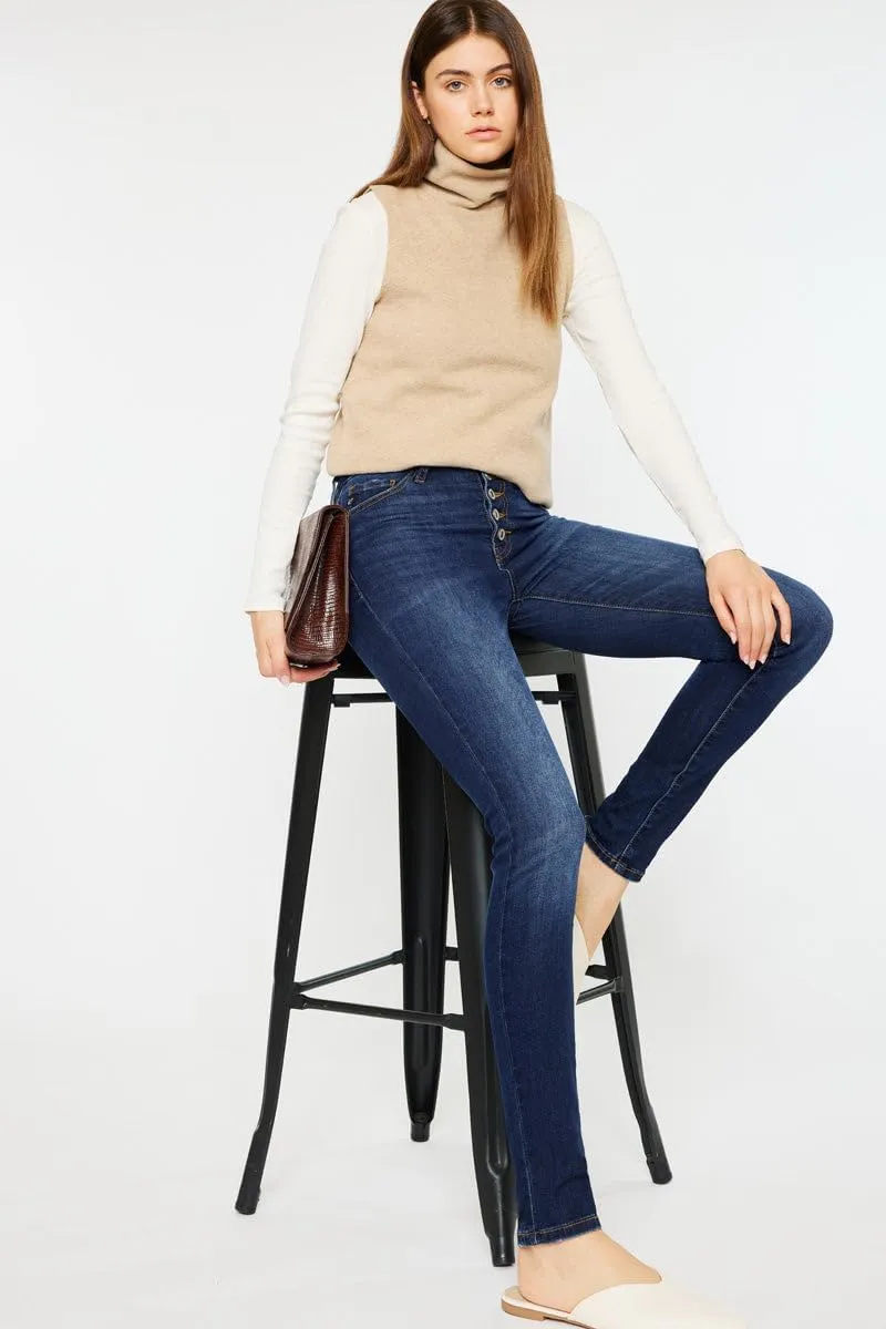 Kan Can USA Victoria High-Rise Exposed Button Wash Skinny Jeans - kc7113