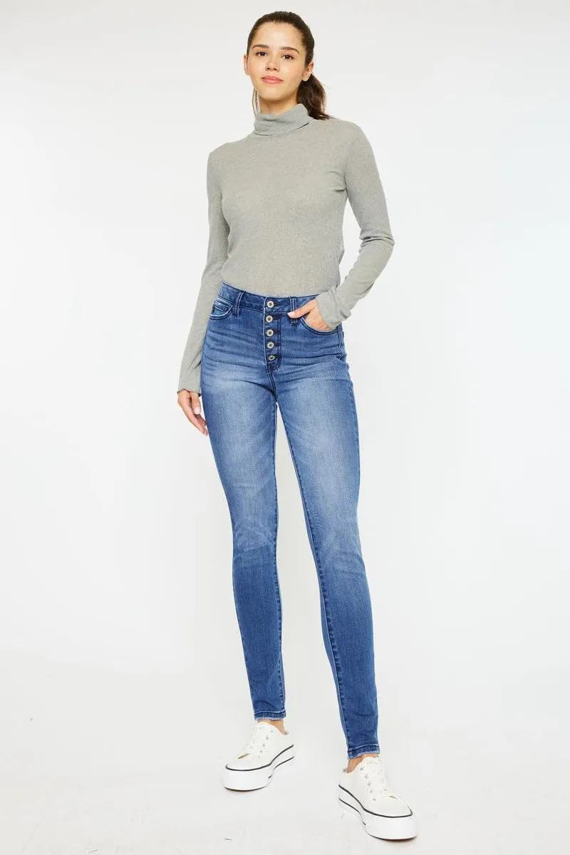 Kan Can USA Victoria High-Rise Exposed Button Wash Skinny Jeans - kc7113