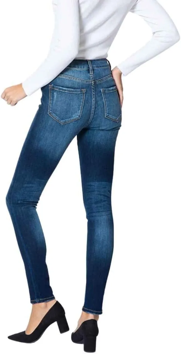 Kan Can Women's High Rise Button Fly Distressed Super Skinny Jeans