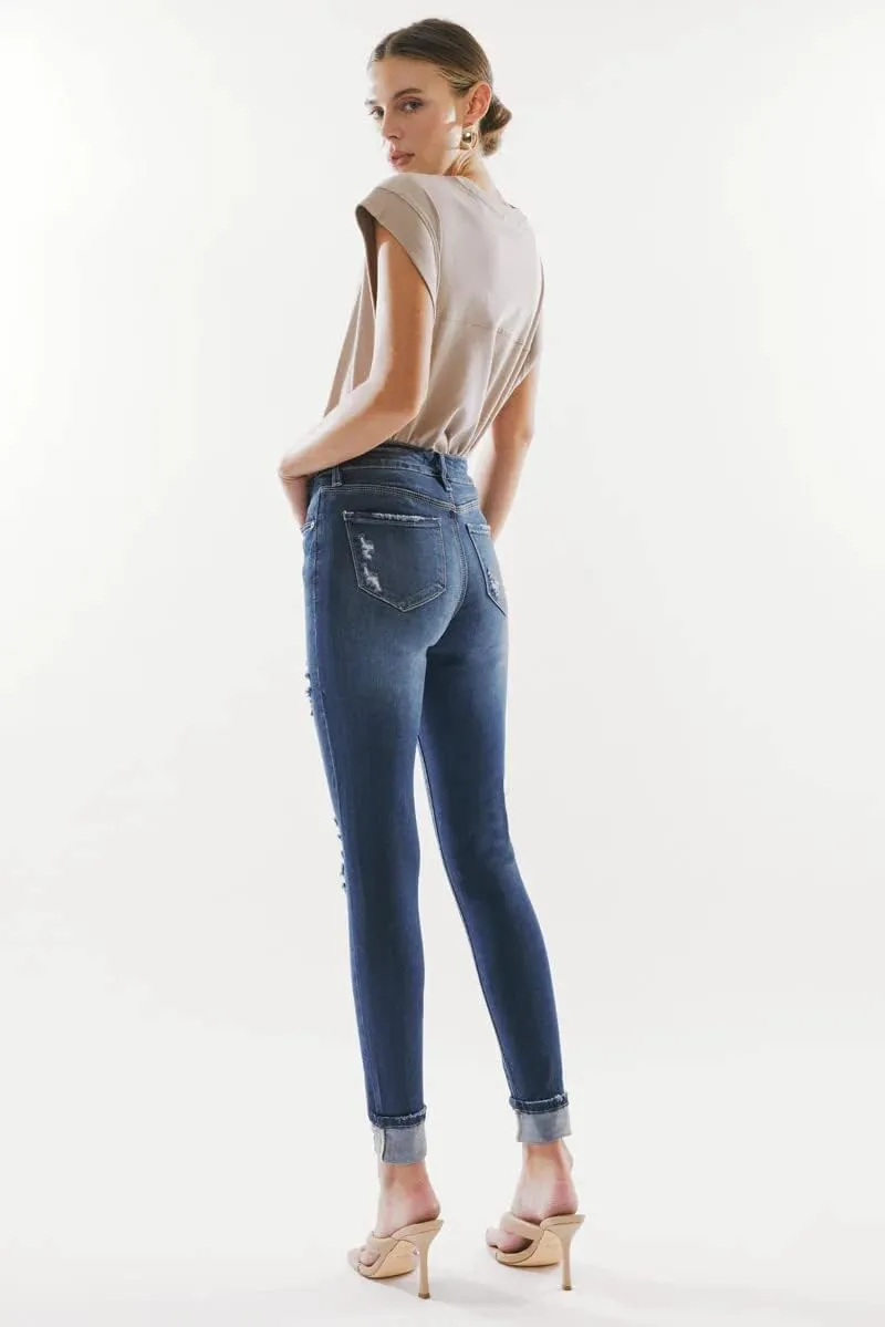 Kan Can Women's high Rise Distressed Ankle Skinny Jeans