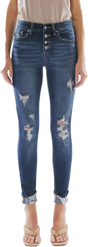 Kan Can Women's high Rise Distressed Ankle Skinny Jeans