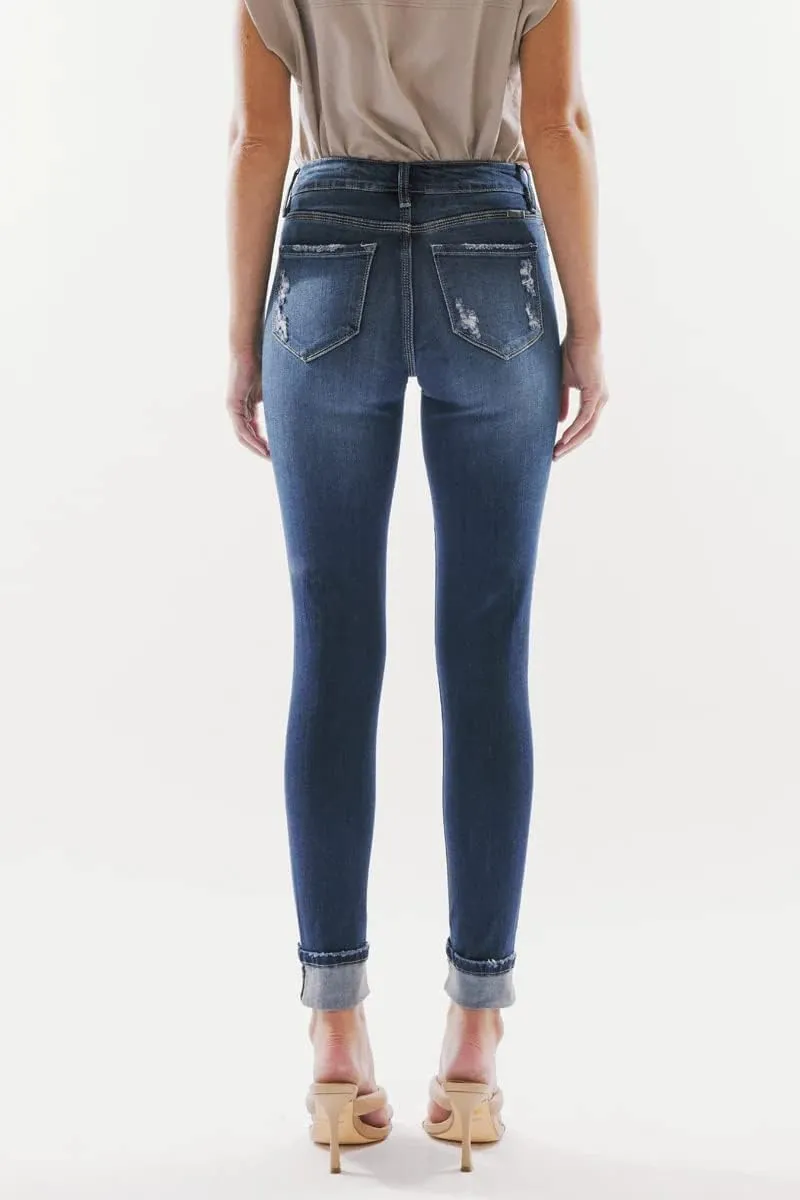 Kan Can Women's high Rise Distressed Ankle Skinny Jeans