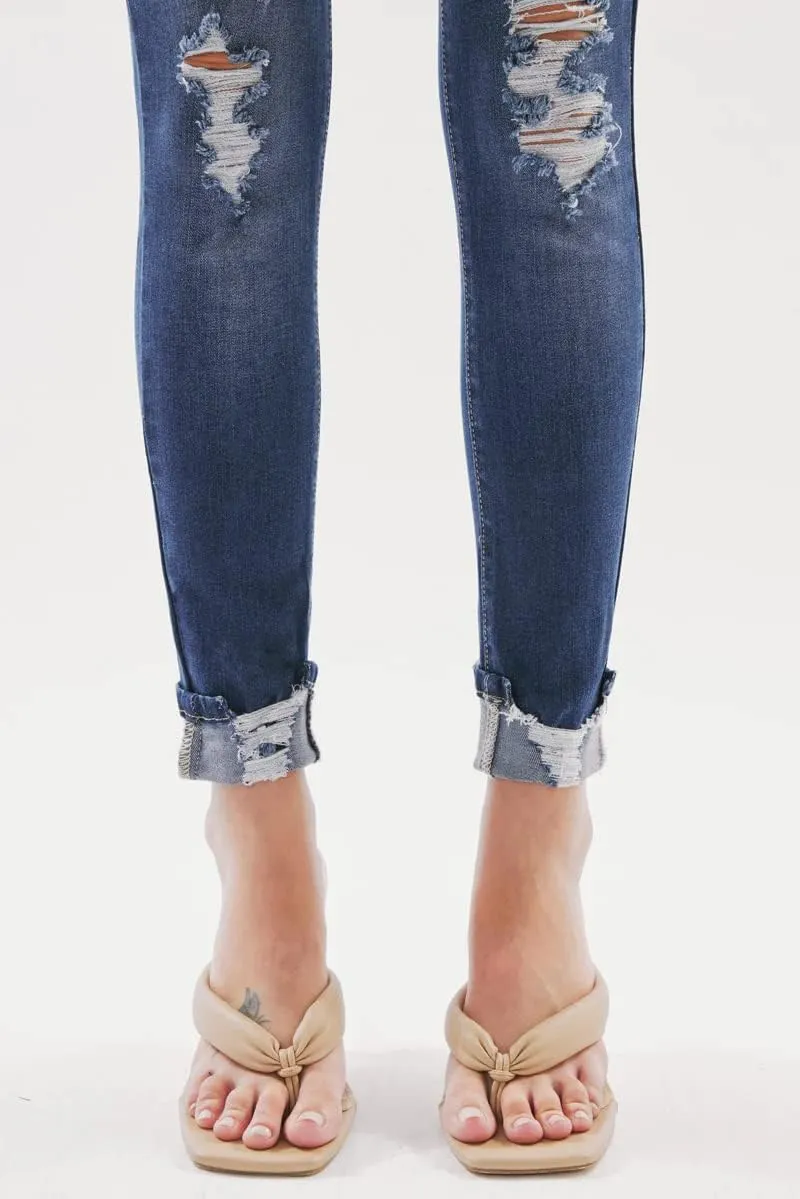 Kan Can Women's high Rise Distressed Ankle Skinny Jeans