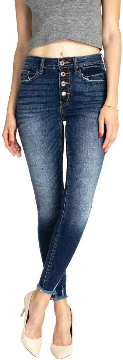 Kan Can Women's High Rise Distressed Super Skinny Jeans