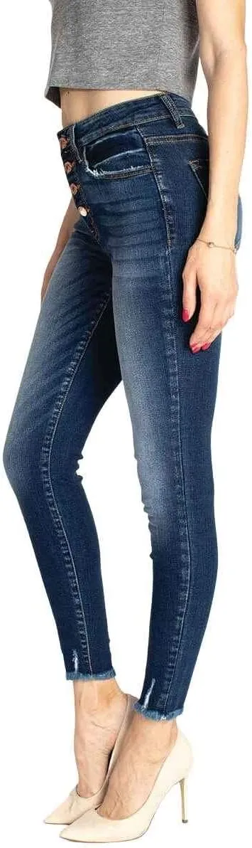 Kan Can Women's High Rise Distressed Super Skinny Jeans