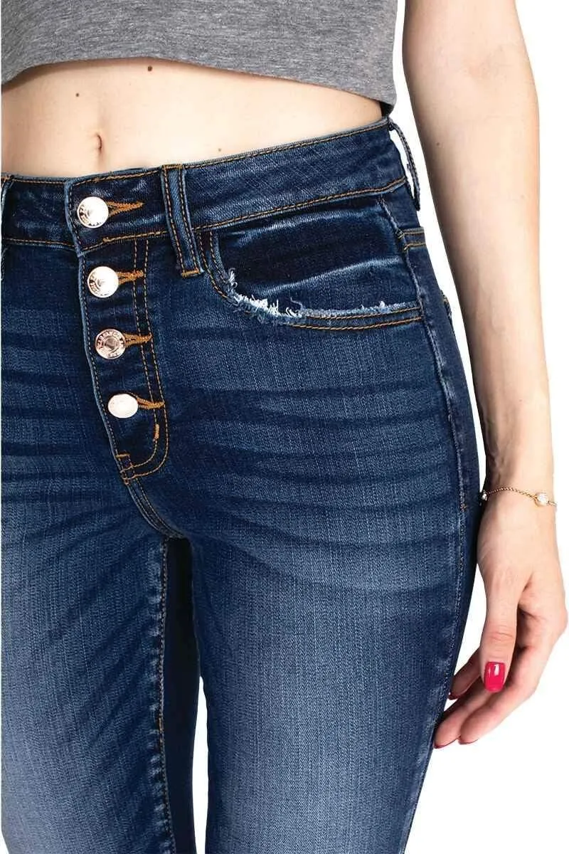 Kan Can Women's High Rise Distressed Super Skinny Jeans