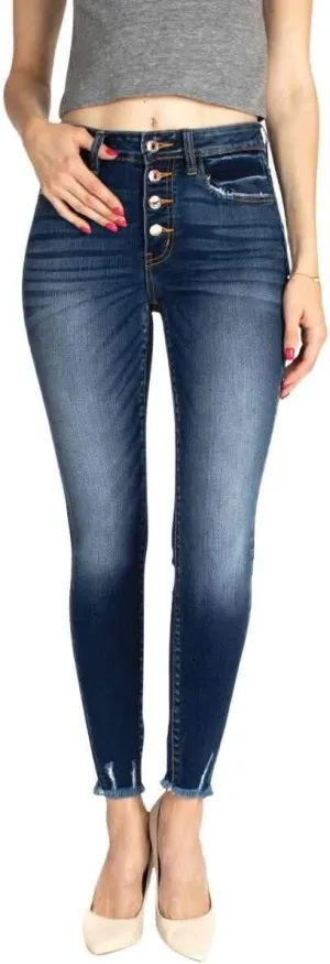 Kan Can Women's High Rise Distressed Super Skinny Jeans