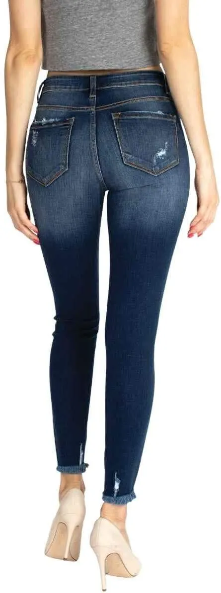 Kan Can Women's High Rise Distressed Super Skinny Jeans