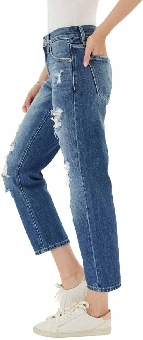 Kancan Women's Mid Rise Distressed Boyfriend Jeans - KC8643