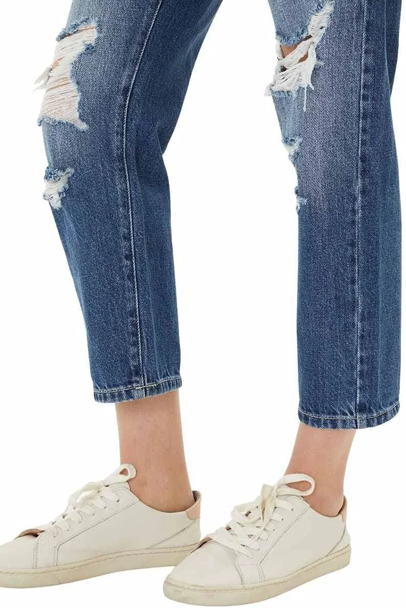 Kancan Women's Mid Rise Distressed Boyfriend Jeans - KC8643